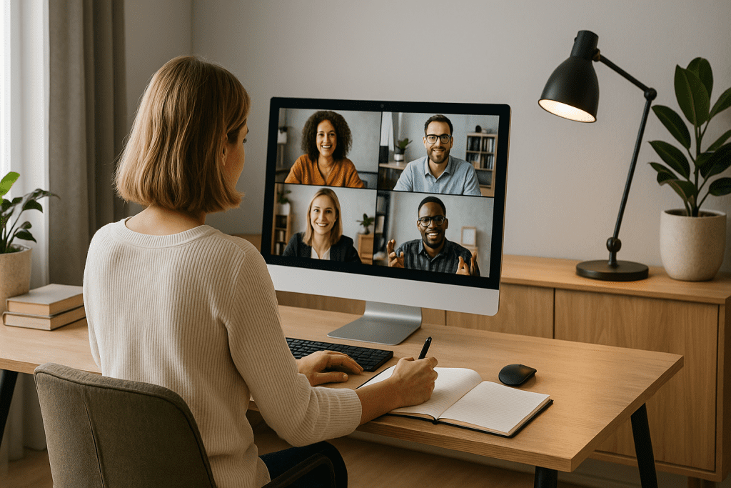 A hybrid office featuring quiet workstations, call pods and collaborative seating areas, designed to support flexible working and hybrid teams.